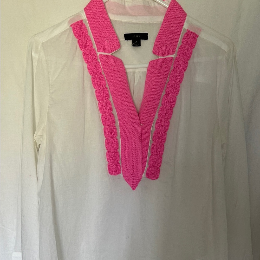 J. Crew White Tunic with Bright Pink Trim